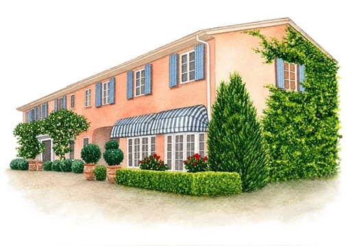 Watercolour illustration of the villa at Red Leaf, Wollombi